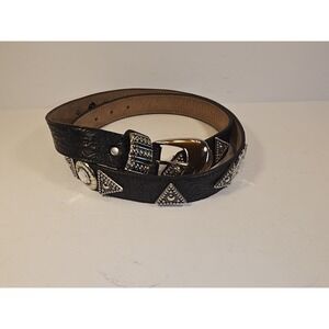 Leather Company Genuine Leather Belt with Silver Embellishments Size 36 USA Made